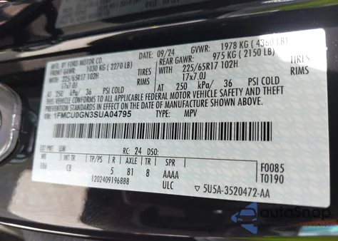 2025 Ford Escape Active from USA, damaged, VIN 1FMCU0GN3SUA04795